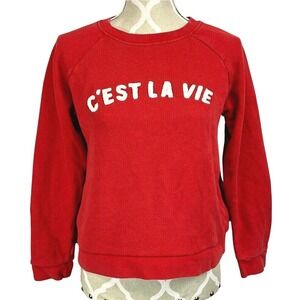 WHISTLES C'est La Vie Sweatshirt Womens Size Small Red French Terry Crew Top